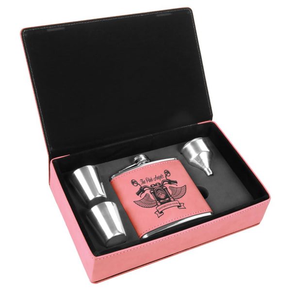 Leatherette Wrapped Flask Sets - Pink Leatherette
