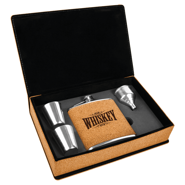 Leatherette Wrapped Flask Sets - Cork Leatherette